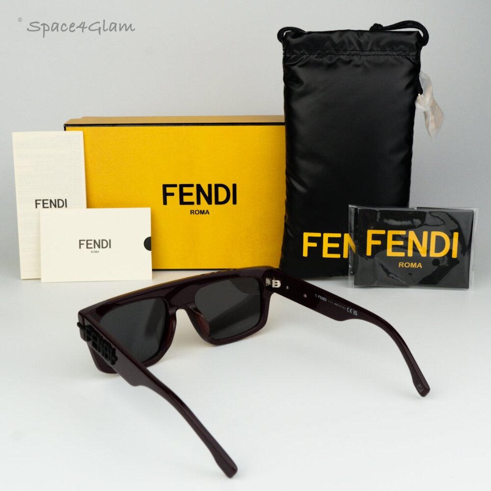 BRAND NEW Fendi FE40091U FENDIGRAPHY 69A Bordeaux Grey Unisex Square Sunglasses